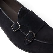 Mocassino monk in camoscio blu navy