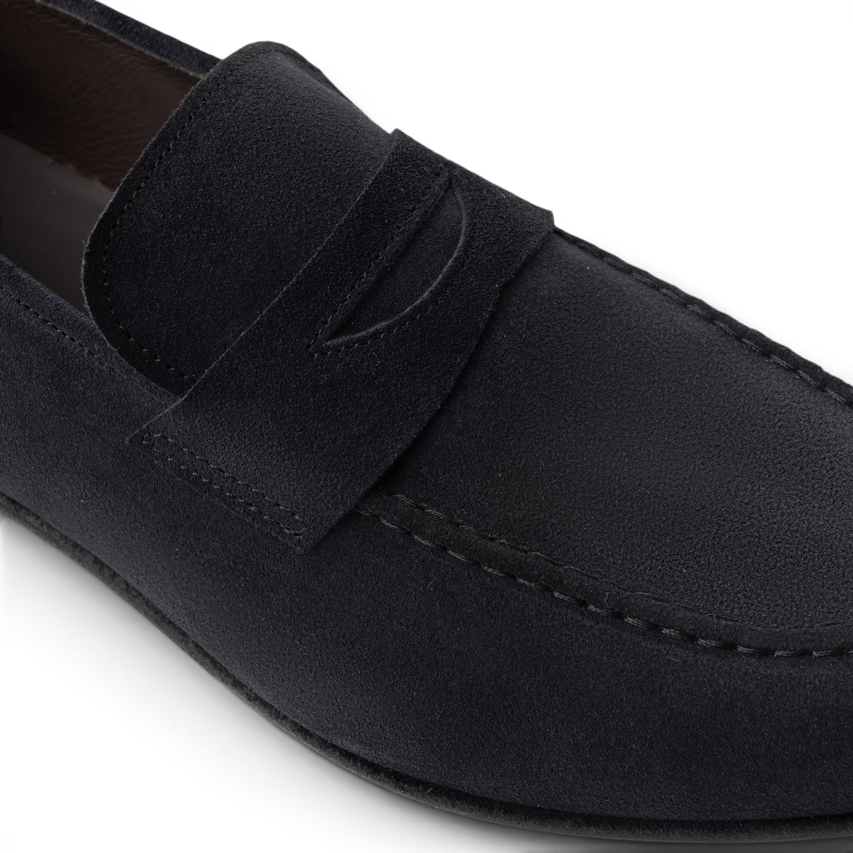 Mocassino penny loafer in camoscio blu navy
