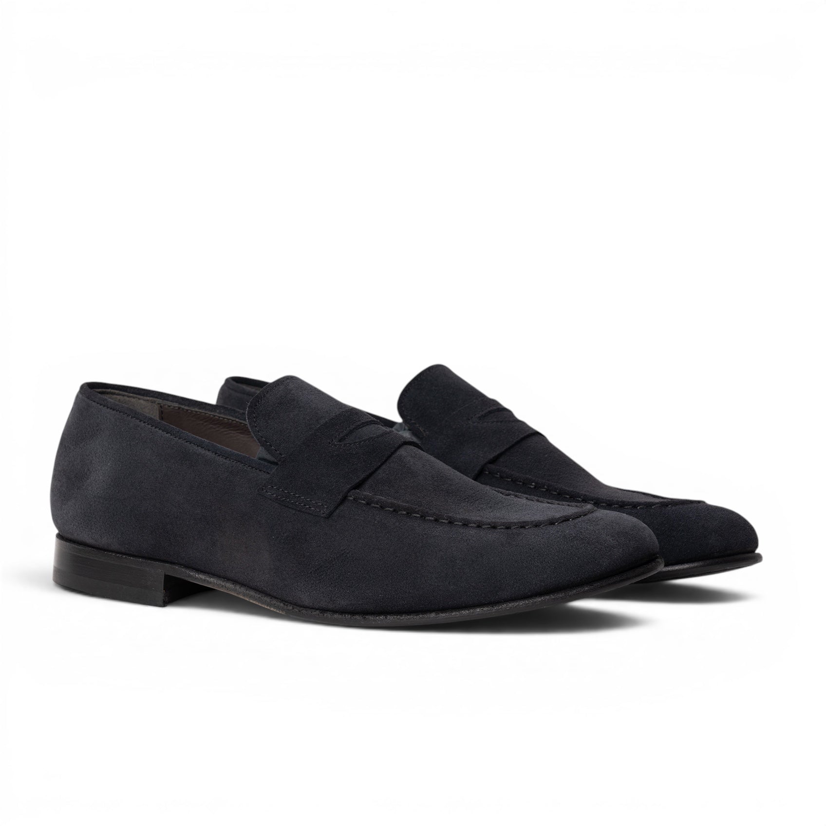 Mocassino penny loafer in camoscio blu navy
