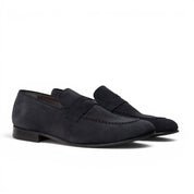 Mocassino penny loafer in camoscio blu navy