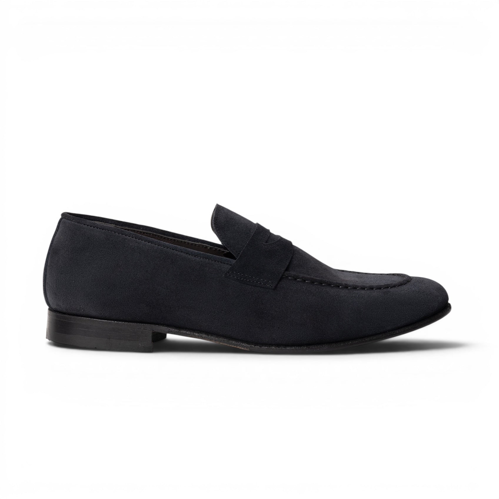 Mocassino penny loafer in camoscio blu navy