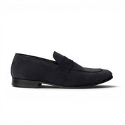 Mocassino penny loafer in camoscio blu navy