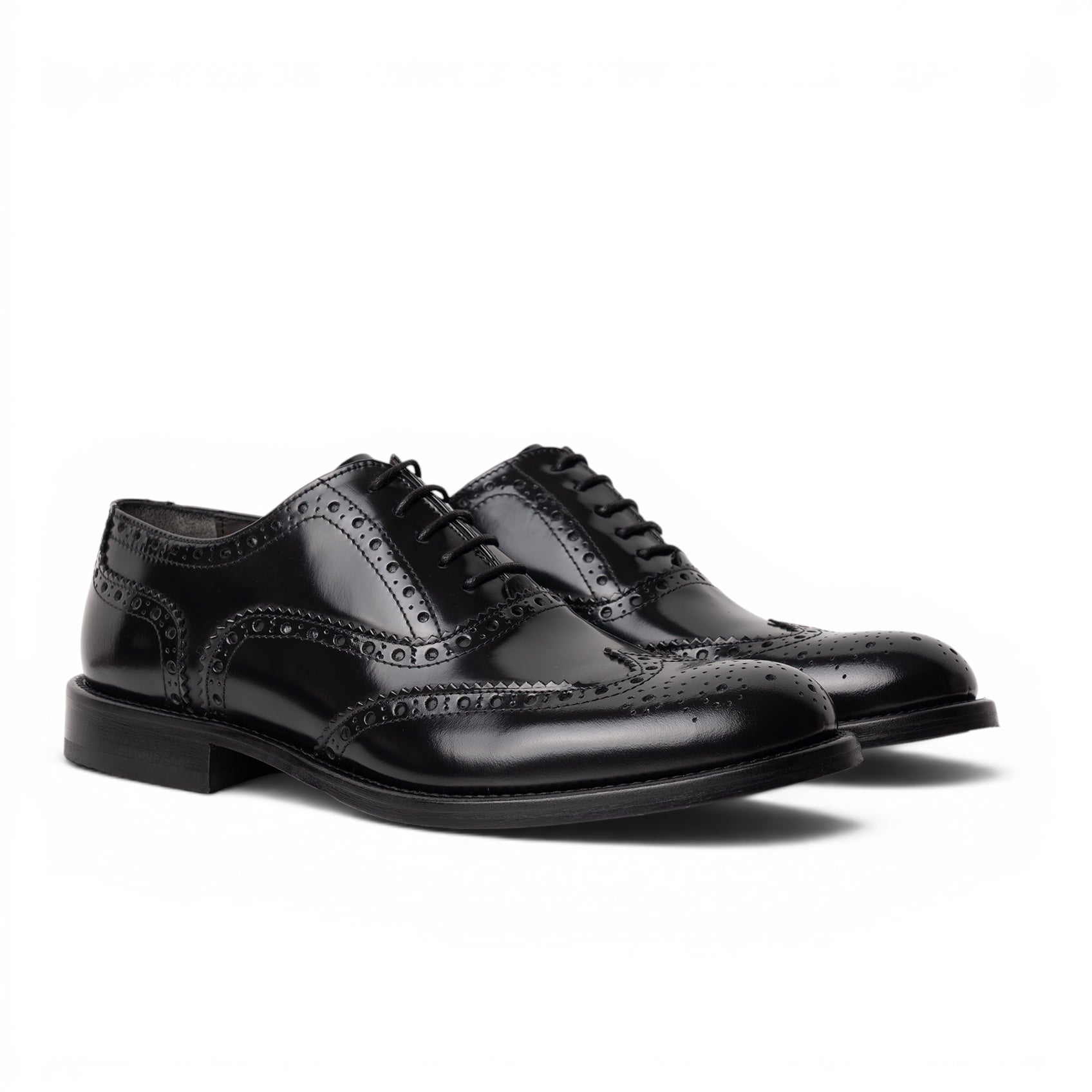 Francesina brogue in pelle nera lucida