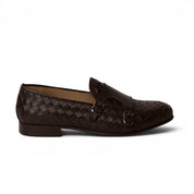 Monk strap doppia fibbia in pelle intrecciata testa di moro