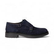 Double monk in camoscio blu con decorazioni brogue
