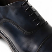 Francesina in pelle blu con puntale