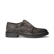 Double monk in camoscio grigio con decorazioni brogue