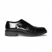 Double monk in pelle nera con puntale