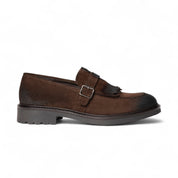 Monk in suede testa di moro con frangia e fibbia